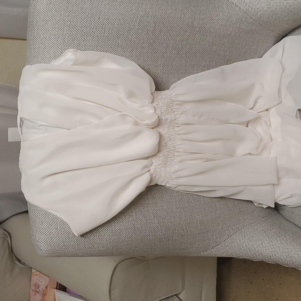 White open V cut mini dress